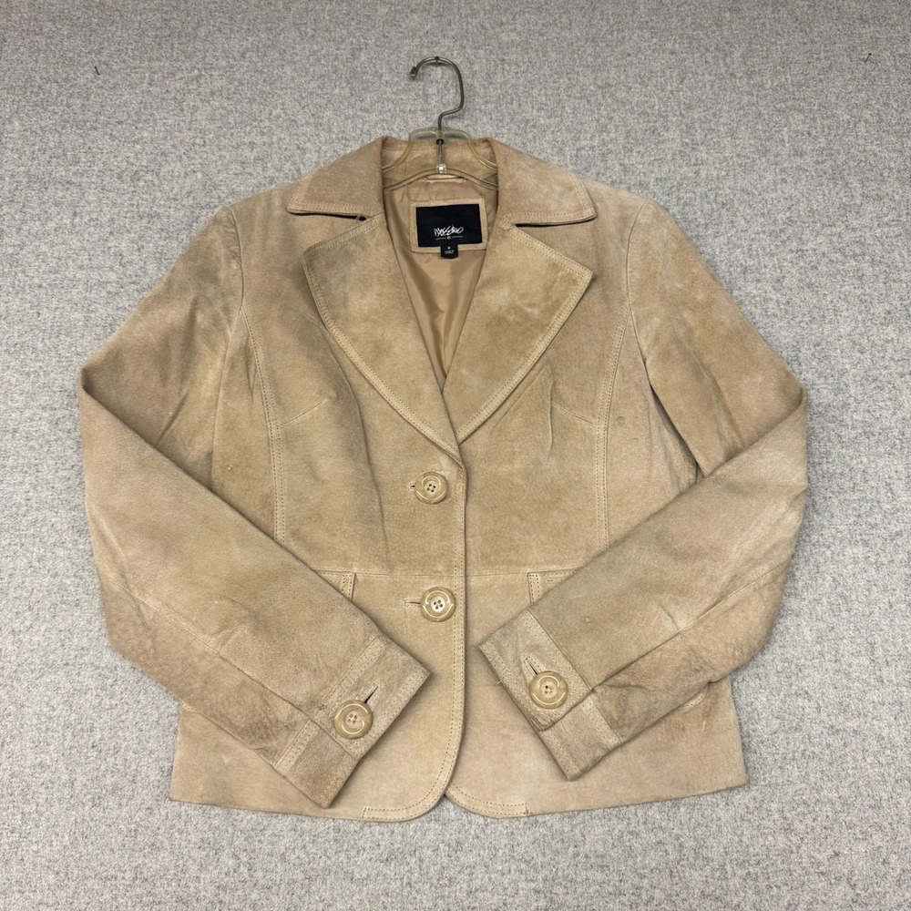 Mossimo Genuine Leather Suede Jacket Size S Tan Beige Button Front Blazer Coat